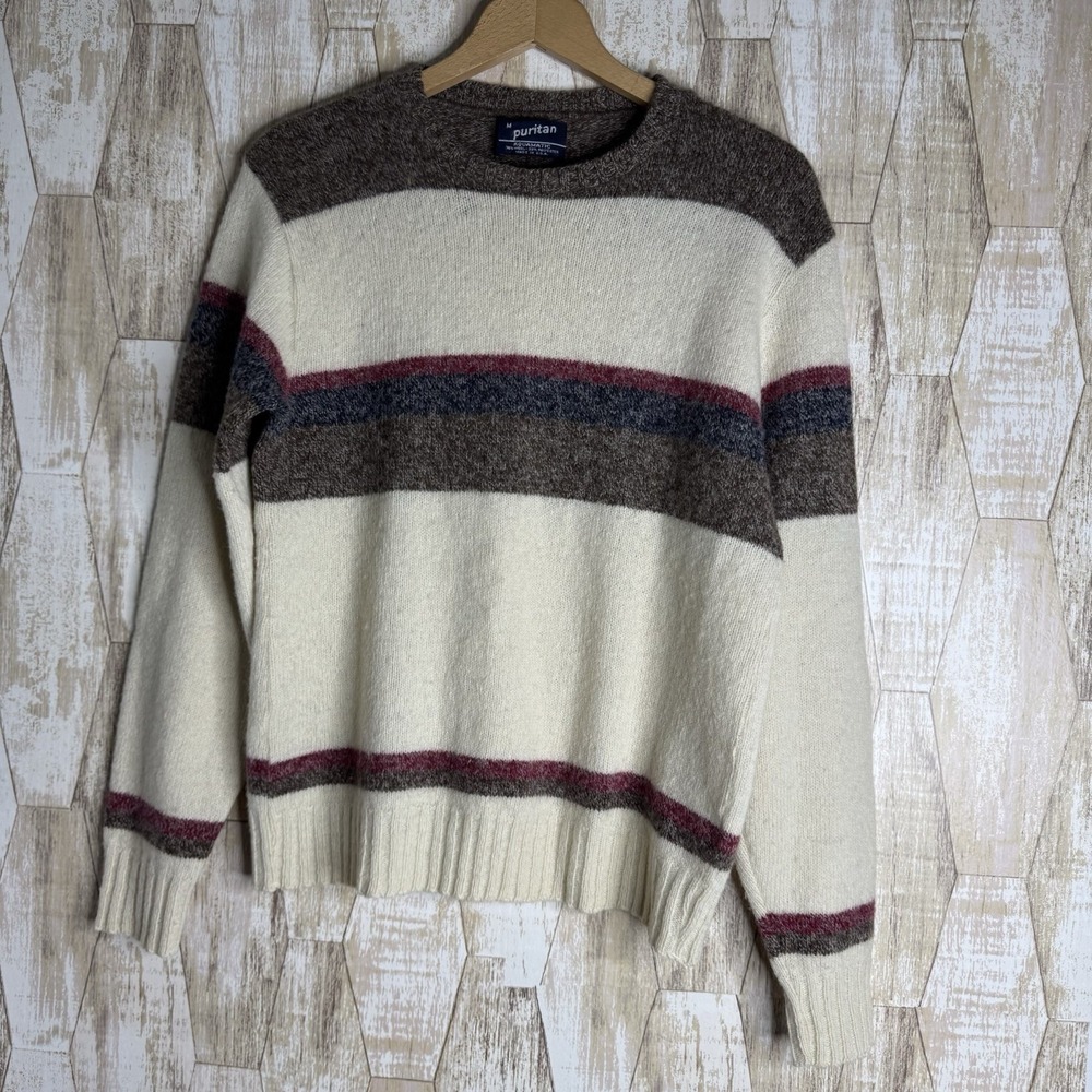 Vintage Puritan Aquamatic Wool Polyester Blend Sweater‎ Size M Striped USA